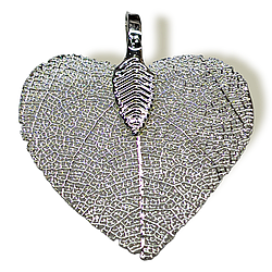 Натуральний Лист, Серце, Гальваніка, Розмір 27х35мм, колір Срібло