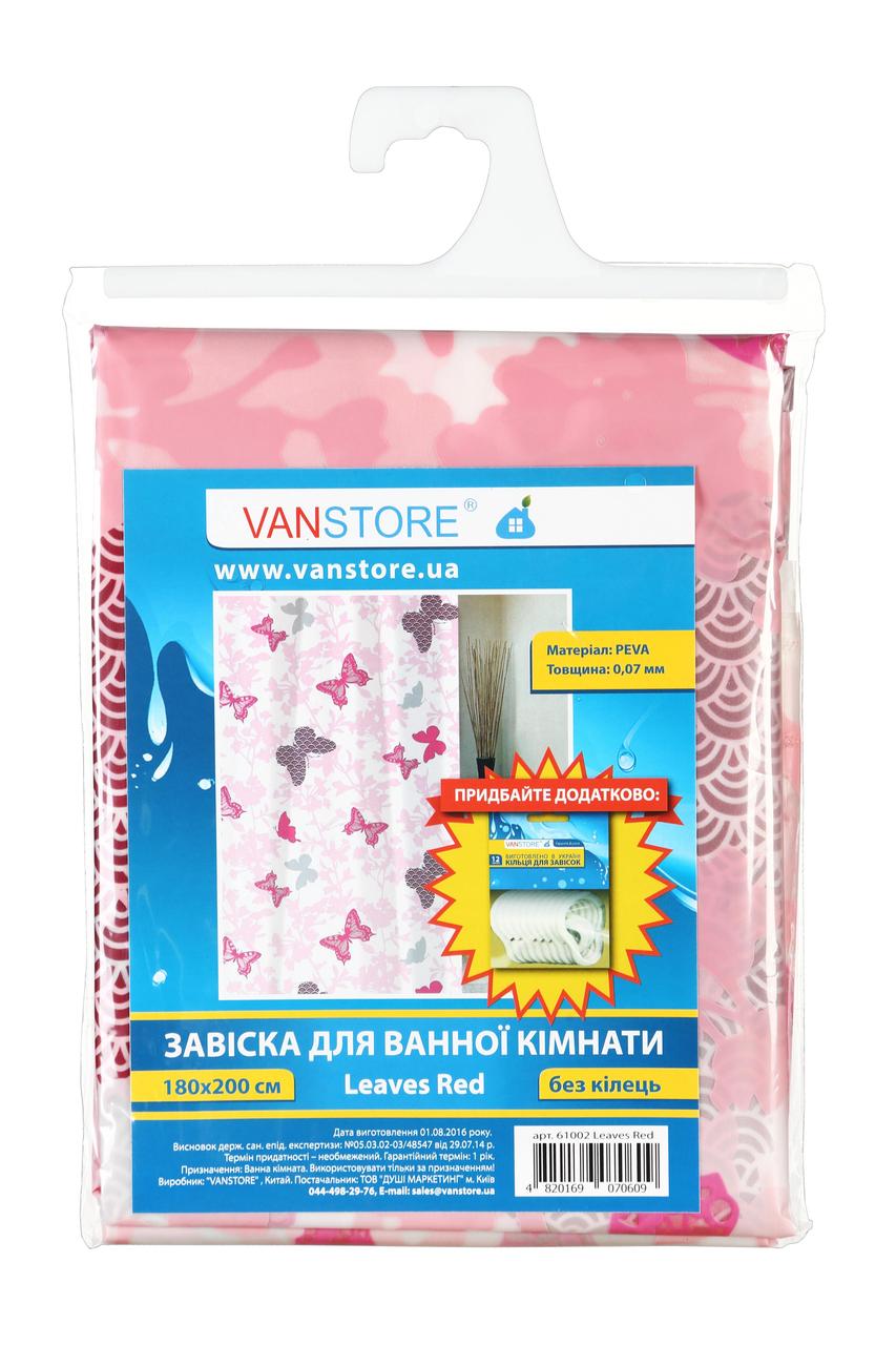 Штора для ванної кімнати Leaves Red 180*200см VA61002, фото 1