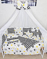 Комплект детского постельного белья TM Bonna "STAR" с бортиками подушками. Короны желтый/зигзаг