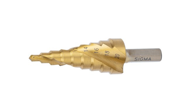 Свердло по металу східчасте HSS-TiN титанове зі спіральною канавкою 4-20мм, шаг 2мм SIGMA 1183051