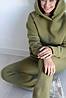Костюм утеплений жіночий худі та спортивні штани турецька тринитка на флісі колір хакі, фото 9