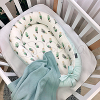Кокон гнездо для новорожденных для сна Baby Design Перо мята топ