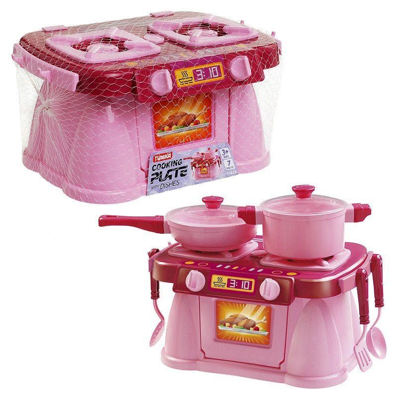Плита з посудом Cooking Plate with Dishes 1825 в сітці рожева кухня Юніка 7 pcs ігровий набір для дівчаток