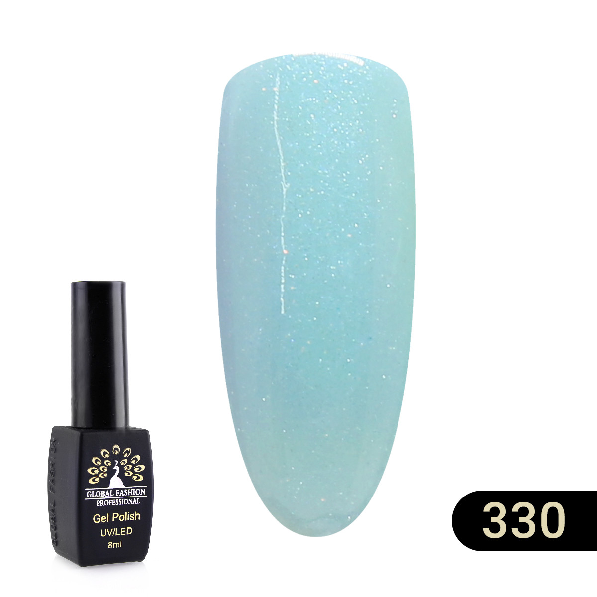 Гель лак Global Fashion Black Elite №330 блакитний з блискіткою 8 ml