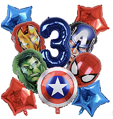 Набір куль супергерої Marvel із синьою цифрою людина-павук, капітан америка, халк, залізна людина