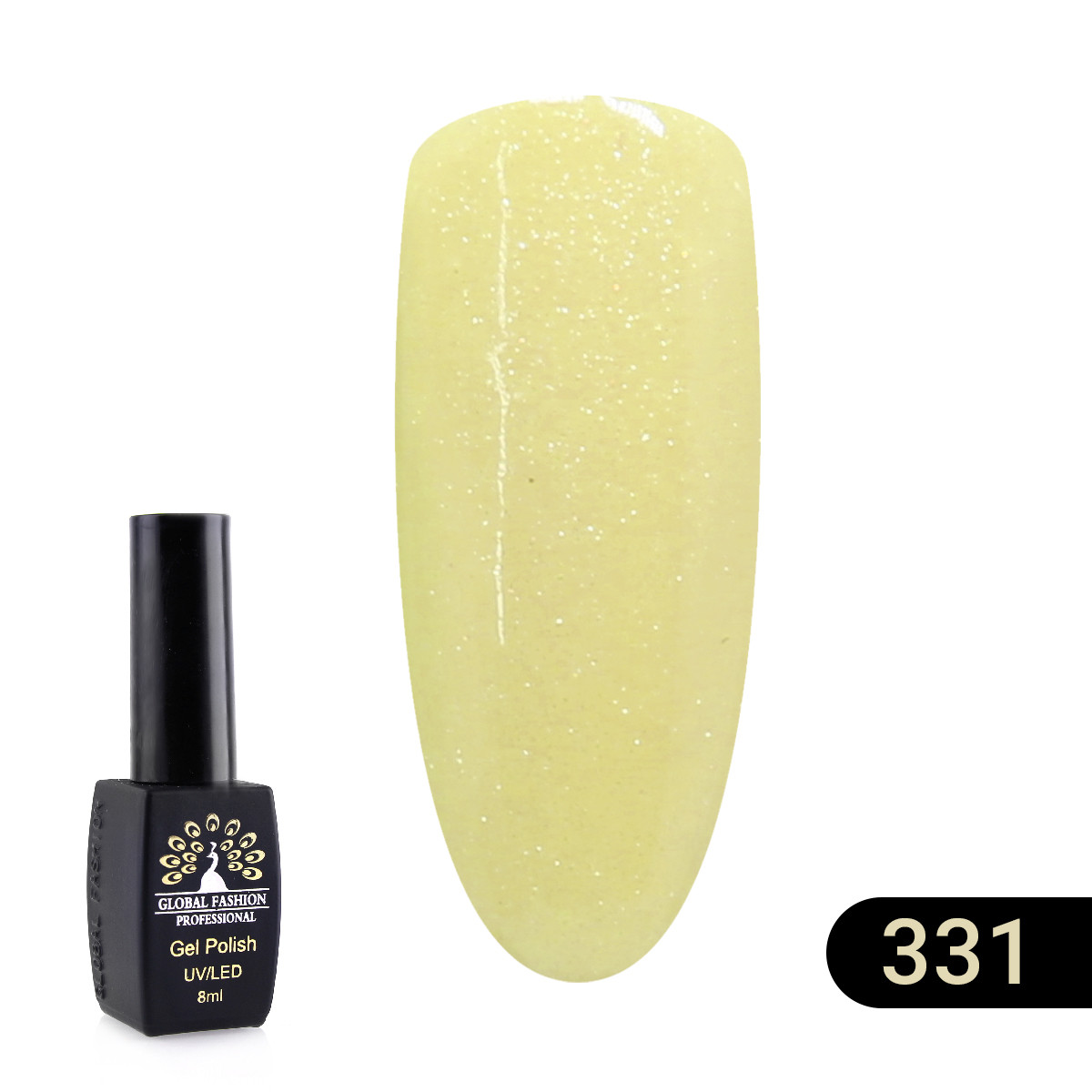 Гель лак Global Fashion Black Elite №331 жовтий з блискіткою 8 ml