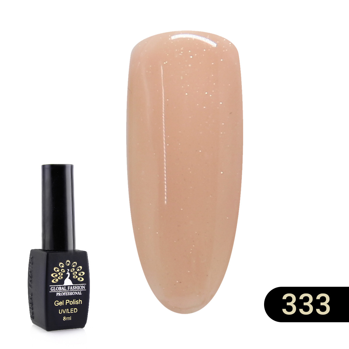 Гель лак Global Fashion Black Elite №333 бежевий з шиммером 8 ml