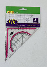 Угольник-транспортир пластиковый прозрачный, рожевий 14 см 90°/45° ZB.5623-10