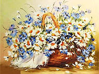Набор алмазной мозаики вышивки Ромашки и васильки в корзине цветы полная выкладка мозаика 5d наборы 30х40