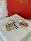 Діор перлинні сережки з підвіскою / сережки — кульки Діор у брендовому пакованні люкс, фото 3