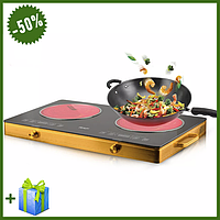 Інфрачервона плита електрична на 2 конфорки RAF 8088 4800W, потужна побутова електроплита для дому