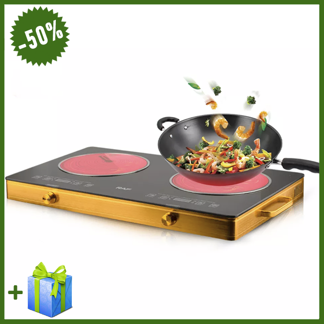 Інфрачервона плита електрична на 2 конфорки RAF 8088 4800W, потужна побутова електроплита для дому - фото 1 - id-p1693376579