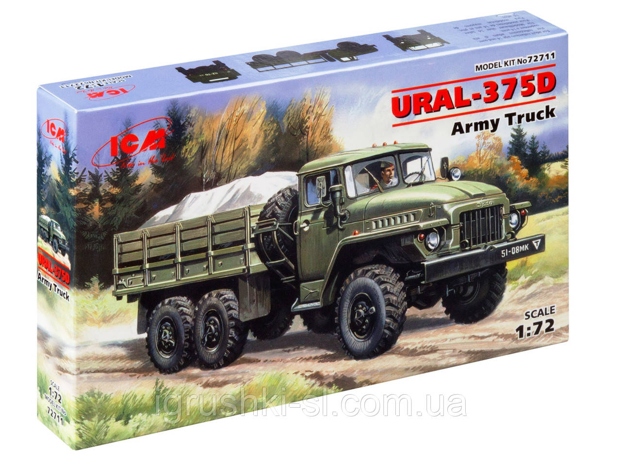 Збірна модель (1:72) Армійський вантажний автомобіль Урал-375Д