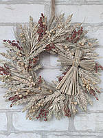 Різдвяний вінок з янголом з сухоцвітів, оберіг на Різдво, натуральний  вінок Д-35 см