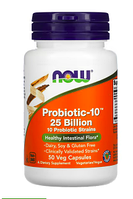 NOW Foods, Probiotic-10, пробиотик 25 млрд КОЕ, 50 растительных капсул