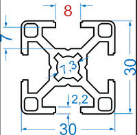 30х30 / т-слот / 1 метр / Верстатний профіль / без покриття
