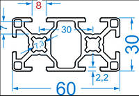 30х60 / т-слот/ 3 метри / Верстатний профіль / анод