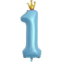 Фольгована куля-цифра "1" блакитна з короною Китай