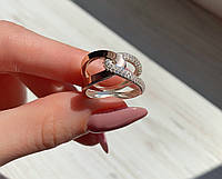 Серебряное кольцо с золотом покрыто фианитами Монтана