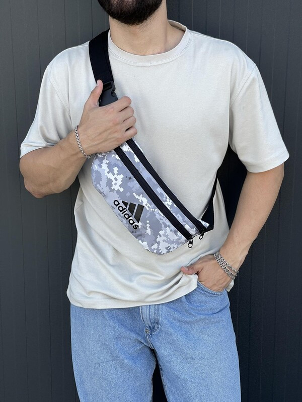 Поясна сумка чоловіча на два відділення в сірий піксель, фото 1