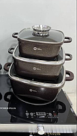 Набір квадратних каструль-казанів 6 предметів Higher Kitchen HK 302 Чорний граніт Німеччина, фото 11