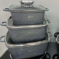 Набір квадратних каструль-казанів 6 предметів Higher Kitchen HK 302 Чорний граніт Німеччина, фото 10