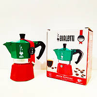 Кофеварка гейзерная Bialetti Moka Express Italia Tricolore на 3 чашки (130 мл)