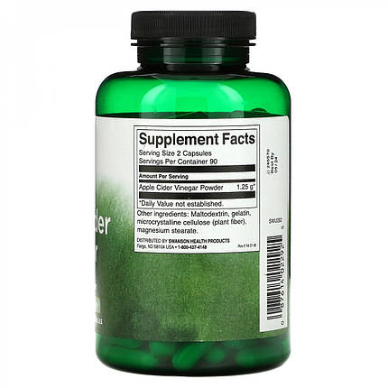 Яблучний оцет Swanson Apple Cider Vinegar 625 mg 180 Caps, фото 2