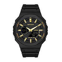 Водонепроницаемые спортивные кварцевые часы Sanda 6016 Black-Gold