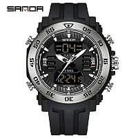 Водонепроницаемые (50 м)многофункциональные электронные часы Sanda 6029 Black-Silver