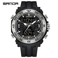 Водонепроникний (50 м) багатофункціональний електронний годинник Sanda 6029 Black-Silver