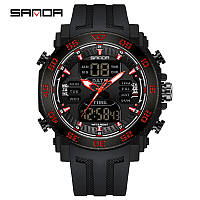 Водонепроницаемые (50 м)многофункциональные электронные часы Sanda 6029 Black-Red