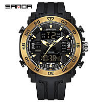 Водонепроницаемые (50 м)многофункциональные электронные часы Sanda 6029 Black-Gold