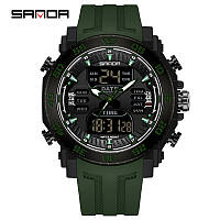 Водонепроницаемые (50 м)многофункциональные электронные часы Sanda 6029 Army Green-Black