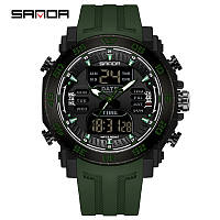 Водонепроникний (50 м) багатофункціональний електронний годинник Sanda 6029 Army Green-Black