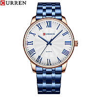 Деловые часы с ремешком из нержавеющей стали Curren 8422 Blue-Gold-White