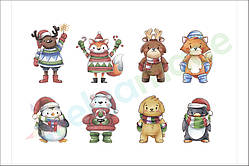 Фетр з принтом НОВОРІЧНІ ЗВІРІ, 22x30 см, корейський м'який 1.2 мм