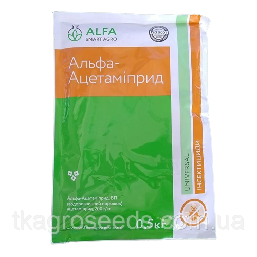 Інсектицид АЛЬФА-АЦЕТАМІПРИД (д.р. : ацетаміприд 200 г/кг.), тара - 0.5 кг. ALFA Smart Agro