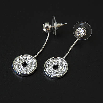 Серьги пуссеты гвоздики серебристого цвета размер 40х14 мм фирма Xuping Jewelry с хрустальными камушками, фото 3
