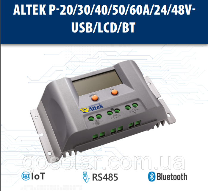 Контролер заряду ALTEK P-30А/24V-USB/LCD для сонячних панелей та акумулятора