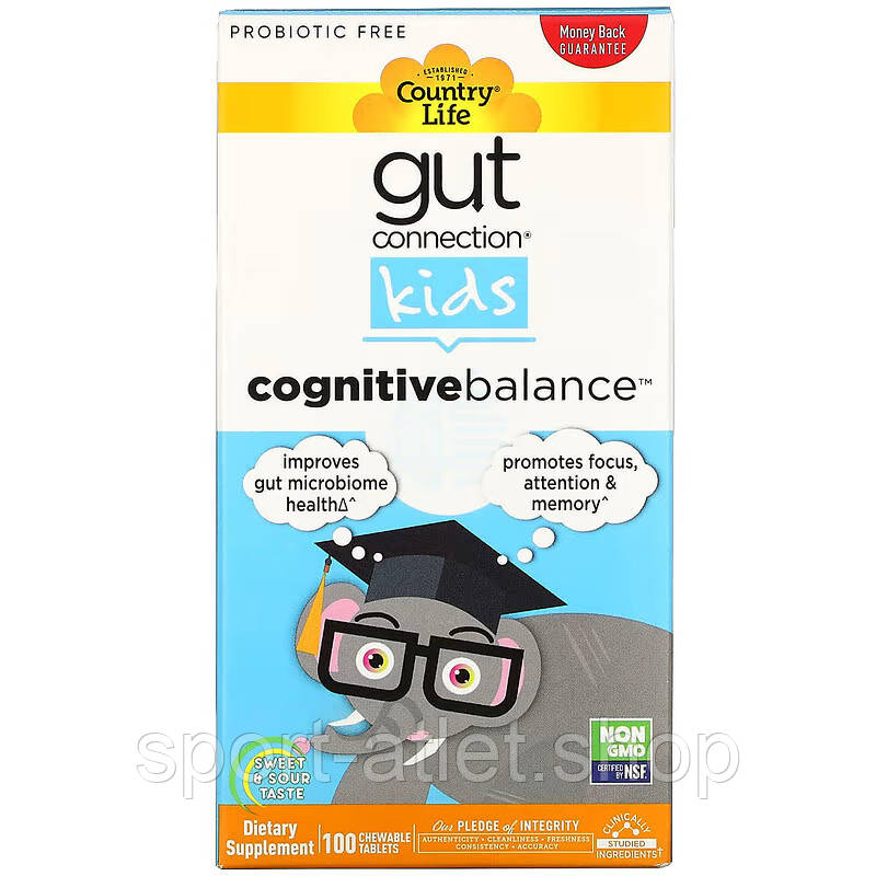 Натуральна добавка Country Life Gut Connection Kids Cognitive Balance, 100 жувальних таблеток, фото 1