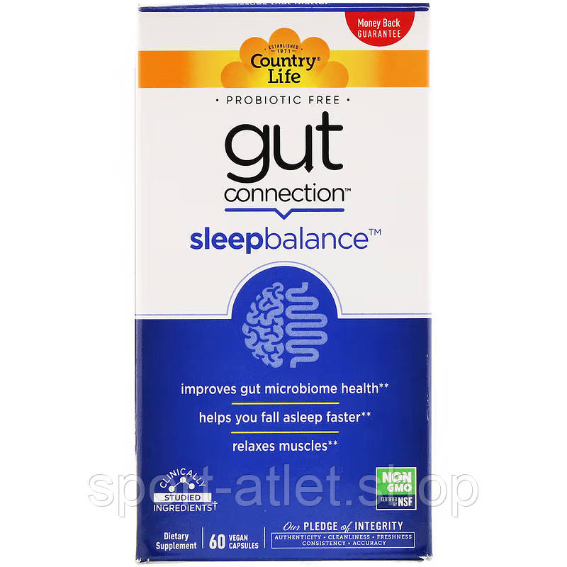 Натуральна добавка Country Life Gut Connection Sleep Balance, 60 вегакапсул, фото 1