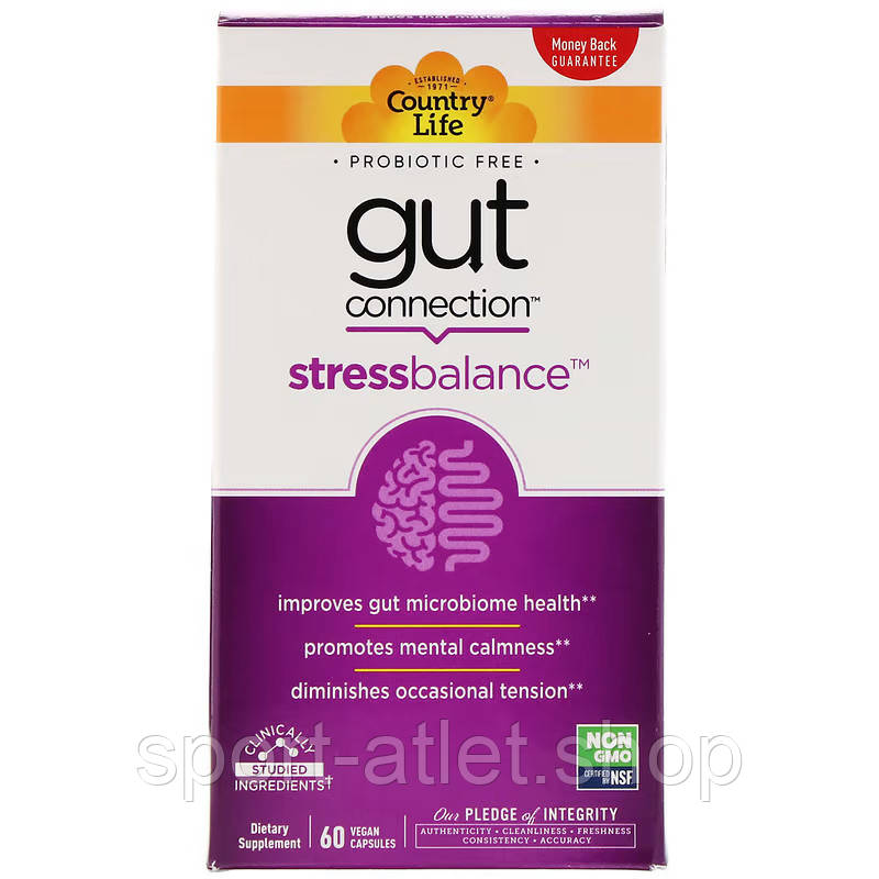 Натуральна добавка Country Life Gut Connection Stress Balance, 60 вегакапсул, фото 1