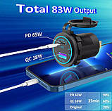 Зарядка адаптер USB QC 3.0 + PD Type-C 65W з кнопкою в прикурювач, фото 5