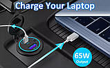 Зарядка адаптер USB QC 3.0 + PD Type-C 65W з кнопкою в прикурювач, фото 3
