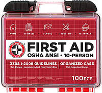 Аптечка з 100 предметів, яка перевищує стандарти OSHA Ansi для 10 чоловік