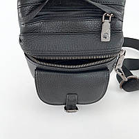 Чоловіча шкіряна нагрудна сумка слінг через плече H. T. Leather чорна, фото 5