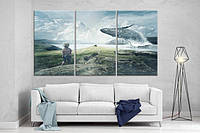 Модульная картина на холсте на стену для интерьера/спальни/офиса DK Мальчик и кит 159х99 см (XL100)