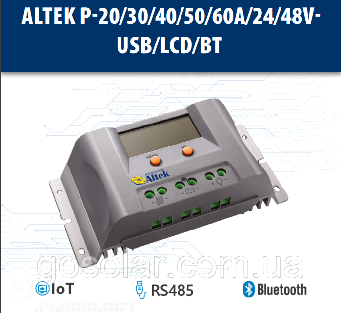 Контролер заряду ALTEK P-40А/24V-USB/LCD для сонячних панелей та акумулятора