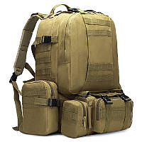 Рюкзак тактический +3 подсумка AOKALI Outdoor B08 75L (Sand) однотонный многофункциональный военный DR89